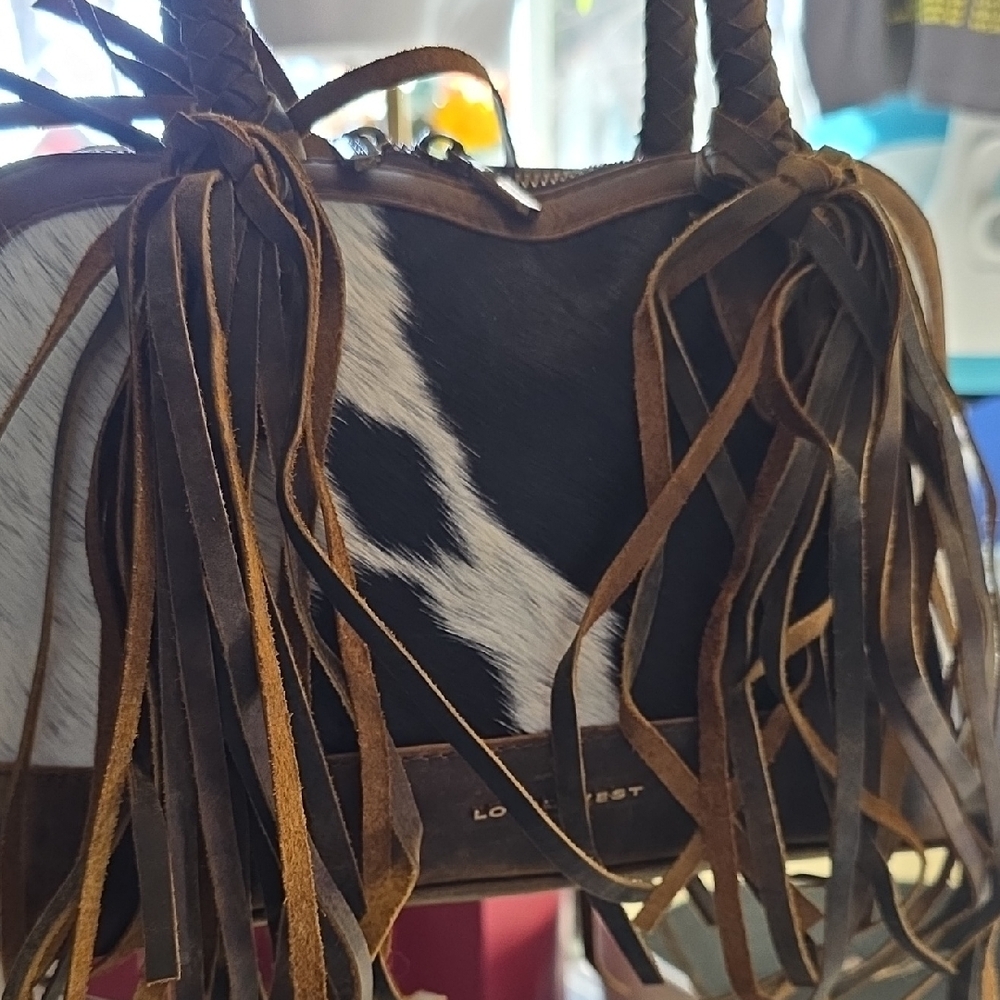 Myra Bag Black and White Cowhide Fringe Shoulder Bag - Picture 5 of 10